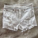 American Eagle  AEO White Distressed High Rise Denim Shortie Shorts Photo 2