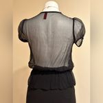 Buttons Just In Time Black Sheer Blouse With Ballon Short Sleeves With Jewel  SZ Photo 3