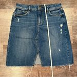 Loft  Distressed Denim Skirt Front Slit Frayed Hem Boho Size 4 100% Cotton Photo 5