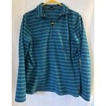 Lands' End Two  Women's Fleece 1/4 Zip Pullover Top Stripe Teal Blue M 10-12 Cozy Photo 5