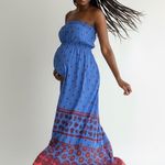 Old Navy  Strapless Maxi Dress Smocked Bodice Paisley Print Blue Red S Photo 0