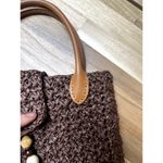 Handmade Straw Woven Crochet Boho Handbag Leather Handles Brown Photo 4