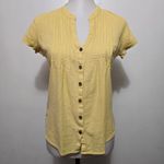 prAna Yellow Textured Pleated Short Sleeve Button Up Shirt XS Gorpcore Normcore Photo 1