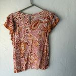 Cynthia Rowley  Paisley Flutter Sleeve Blouse Size M Boho‎ Chic Crinkle Rayon Top Photo 7