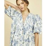 Hunter Bell  Jenkins Gardenia Mini Dress Floral Blue and Beige Puff Sleeves Large Photo 6