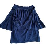 Umgee Off Shoulder Ruffle Bell Sleeve Tunic dress MEDIUM Swiss Dot Blue NWOT Photo 6
