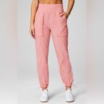 Fabletics Ultra High-Waisted Piped Nylon Pants Rouge Blush/Reflective Silver SZ Small Photo 2