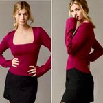 Maeve NWT Anthropology Square Neck Sparkle Top in Raspberry Womens Large💛 Photo 11