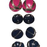 Four (4) Vintage Round Enamel 80s Retro Button Earrings Post Back Large Studs Gold Photo 2