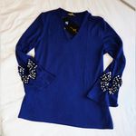 Jean Bourget Royal Blue Blouse with Beaded Cuffs Size M Photo 1