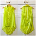 Lush Clothing LUSH Hi-Low Yellow Neon Sleeveless Button Down Blouse Top, sz. S Photo 3