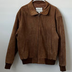 Vintage 100% Suede Leather Tan Bomber Jacket Size: L Size L Photo 0