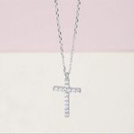 Silver Cubic Zirconia Cross Pendant Necklace for Women Photo 2