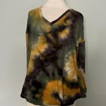BiBi Black Yellow Green Tie Dye Waffle Knit Shirt Multiple Size L Photo 1