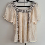 Elie Tahari NWT Boho Embroidered Blouse Square Collar Top Buttercream S/P Photo 0
