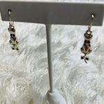 Vintage Silver Cat Articulated Tail Bow Earrings Blue Stones 1" length Photo 4