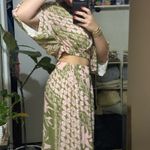 Skirt and Blouse Green and Pink Floral Set Photo 2