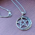 Crescent Celtic Moon And Star Sterling Silver Necklace Popcorn Chain Photo 1