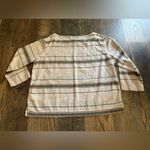 Patagonia Womens Large Mock Neck 3/4 Sleeve Striped White Tan Organic Cotton Top Photo 5