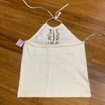 BP Floral Embroidered Halter Top Women Size Large Sleeveless Knit Tank Top White Photo 2