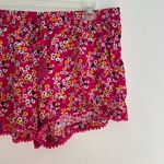 a.n.a Magenta Pink Blue Mustard Floral Pull On Drawstring Pom Pom Trim Shorts L Photo 2