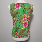 Acorn Green Pink Floral Hibiscus Smocked Beaded Tank Size Large Photo 5