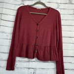 Olivia Rae  Button Front Peplum Cardigan Top Women’s Medium Burgundy Red V-Neck Photo 5