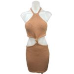 Isalis  Women's Beige Halter Neck Sleeveless Knitted Mini Bodycon Dress Size S Photo 1