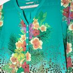 Soft Surroundings  Blouse L Teal Green Sheer Leopard Floral Flowers Pullover Top Photo 1