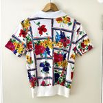 Silver Threads Floral Polo Shirt Sz S White Photo 3