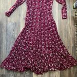 Vintage 90s Red Drape Floral Prairie Flowy Maxi Dress Medium Whimsigoth Boho Photo 7