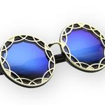 new Oversized Flower Baroque Round Sunglasses ❁ Vintage Gold Blue Mirror Lens ❁ Photo 0