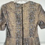 Topshop Sz 4 Metallic Gold Snakeskin Print Dress Short Sleeve A-Line Jacquard Photo 8