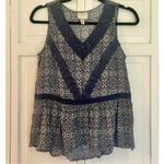 Knox Rose  navy printed lace trim peplum top xs Photo 8