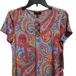 MSK Medium Paisley Print Dress w gold circle hardware on chest boho chic summer Photo 1