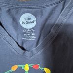 Life is Good Long Sleeve V Neck Peace Christmas SZ XL T Shirt Blue Photo 2