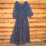 Mac Duggal  20283 Womens Blue Embellished Plunge Neck Puff Sleeve A Line Gown Photo 5