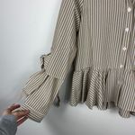 Gracia Brown and White Striped Peplum Button-Up Blouse Photo 3