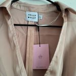 Hello Molly Beige SatinCross Open Front Collared Long Sleeve Crop Top Large NEW Photo 1