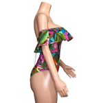 Farm Rio  Jardin De Reve Off-Shoulder Ruffle One Piece Swim, Green, Small Photo 7