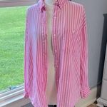 Divided Pink White Striped Boyfriend Button-Up Shirt Beachy Photo 0