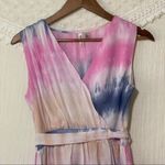 Versona Asymmetrical Tie-Dye Pink/Blue V-Neck Top with Belt Size Small Photo 2