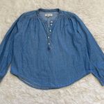 Madewell Shirt Denim Shirred Popover Top in Emmie Wash 100% Cotton Blue S Photo 4