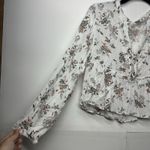 SO  Juniors Small Boho Floral Peasant Top Long Sleeve Lace Up Blouse White Photo 1