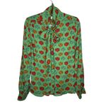 Ann Mashburn 2010s  Green Floral Printed Bow Blouse size  Small Photo 1