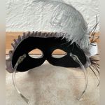 Silver Gray Maya Lulu Beaded Masquerade Woman’s Mask with Side Feather Photo 3