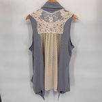 LOGO Cardigan Vest Womens XL Blue Cotton Cream‎ Swiss Dot Lace Photo 6