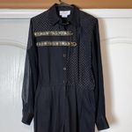 80s VINTAGE BLACK & GOLD JUMPSUIT LONG SLEEVE ONESIE ONE PIECE Size L Photo 1