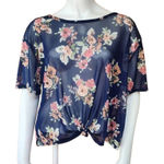 Urban Republic  Blue, Pink, & Green Floral Sheer Short Sleeve Blouse (M) Photo 0