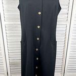 Buttons Vintage Union Made Sleeveless Shift Dress Black w Gold -16 Photo 0